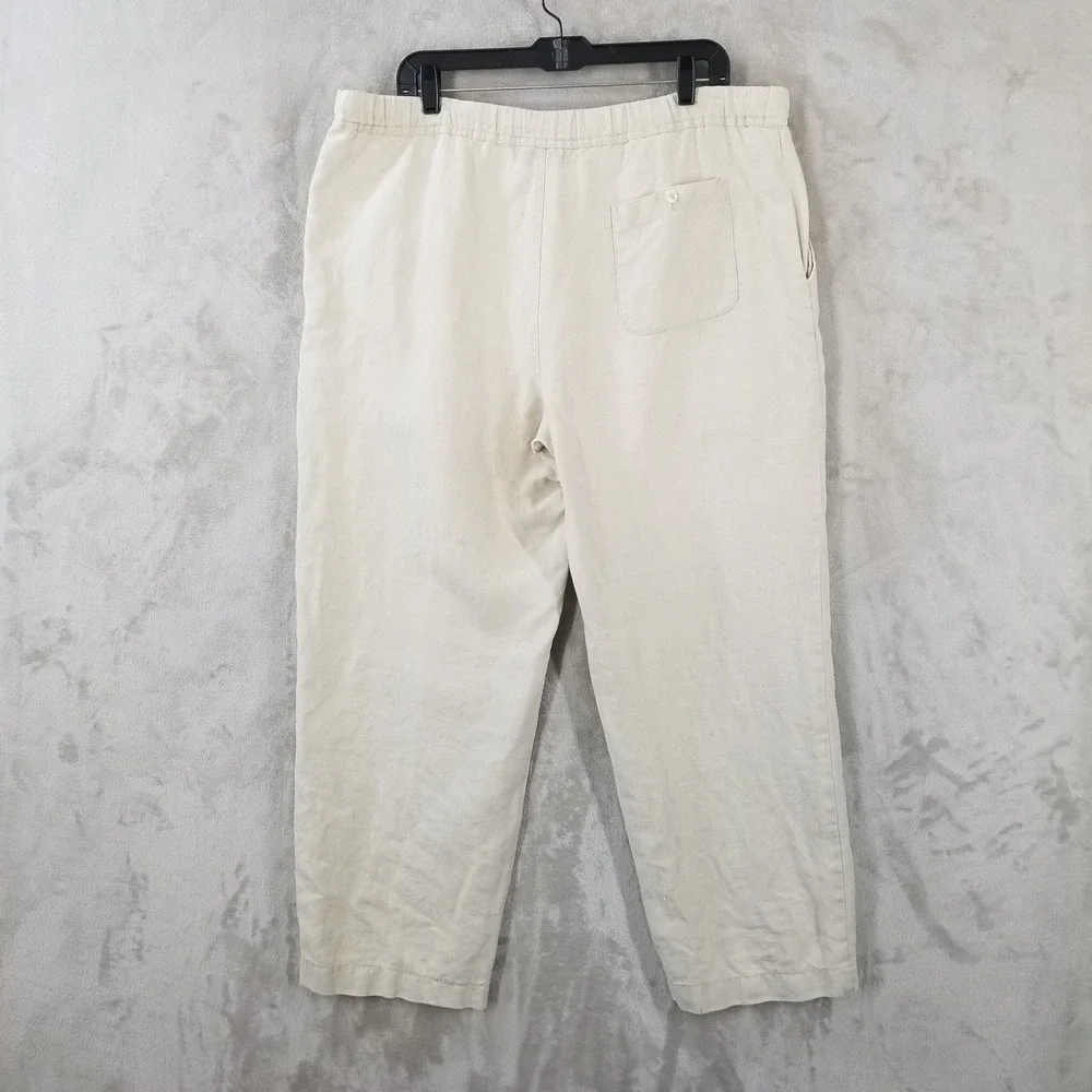 Weekendz Off Pants Mens L Beige Linen Drawstring Casual Relaxed Beach Cruise